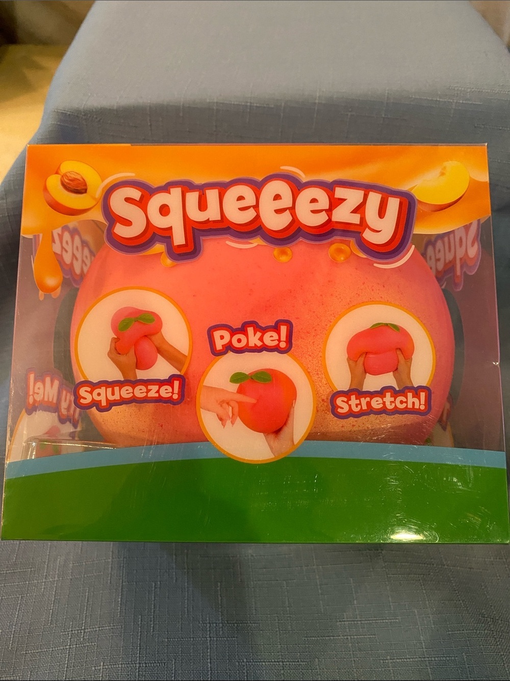 NEW Sunny Days Squeezy Peach Squishy Fidget Toy Large Pink Ball Green Leaf Top